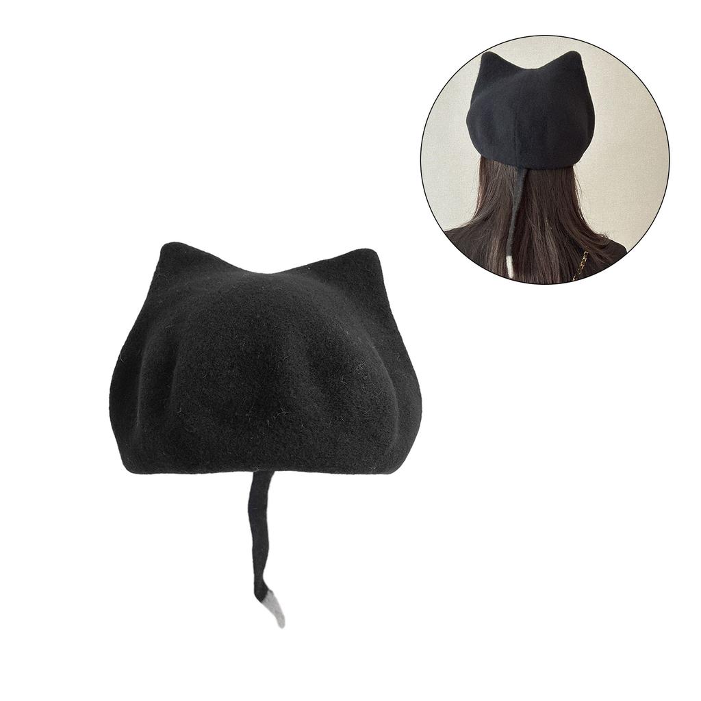 Girls Woman Cat Ear Berets Artist Painter Hat Subculture Adult Adjustable French Hat for Camping Shopping Traveling