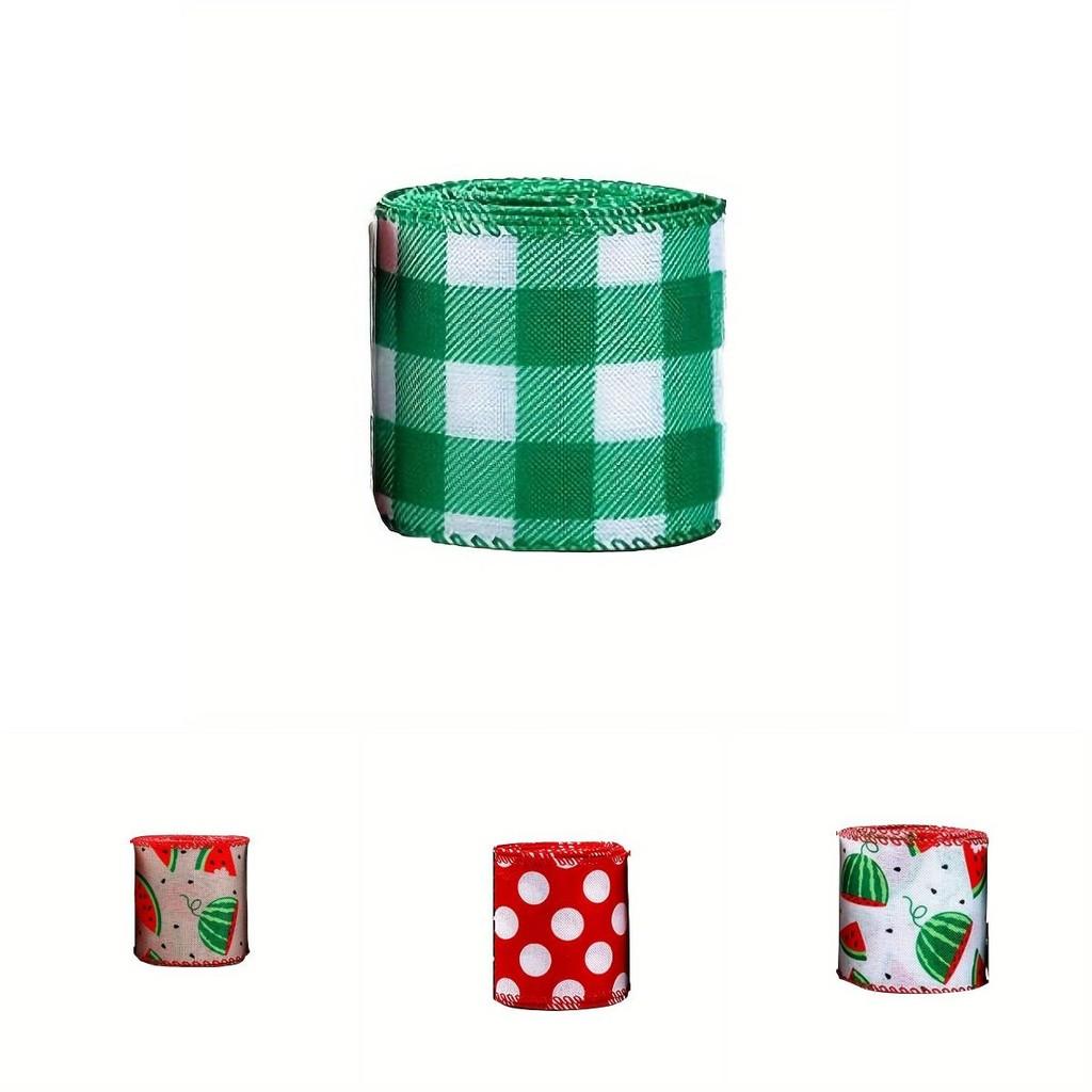 Charming Themed Watermelon Faux Linen Ribbons In Green Checkered Design For Festive Occasions