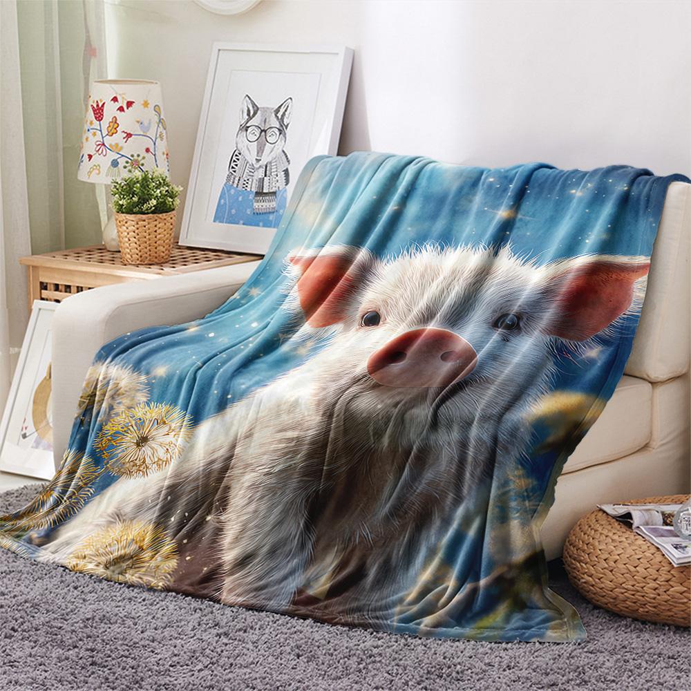 Pig Print Flannel Blanket, High quality Comfortable for All Seasons, Home Decor, Warmth and Comfort, Perfect for Christmas Gifts
