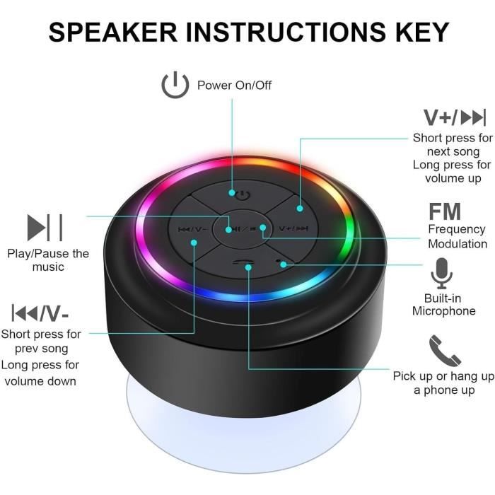 Tragbarer Wasserdichter Bluetooth-Lautsprecher mit FM-Radio HAISSKY LED - Schwarz A