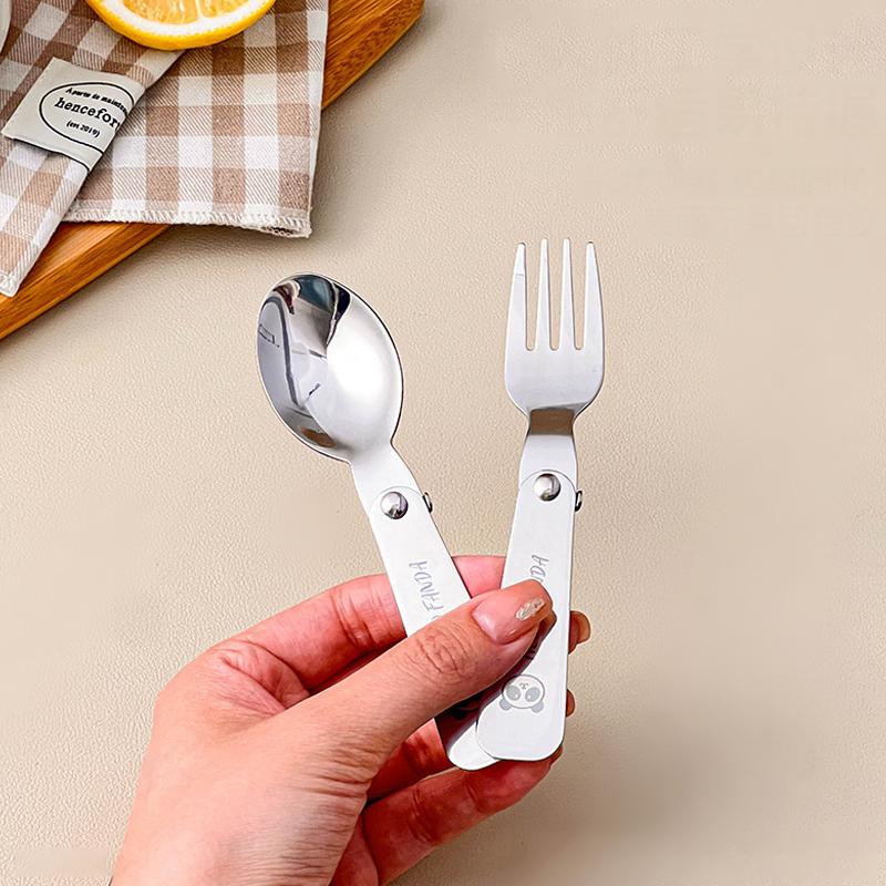 2Pcs/Box Portable Foldable Dinnerware Set 304 Stainless Steel Folding Fork Spoon With Cutlery Box Cute Picnic Tableware