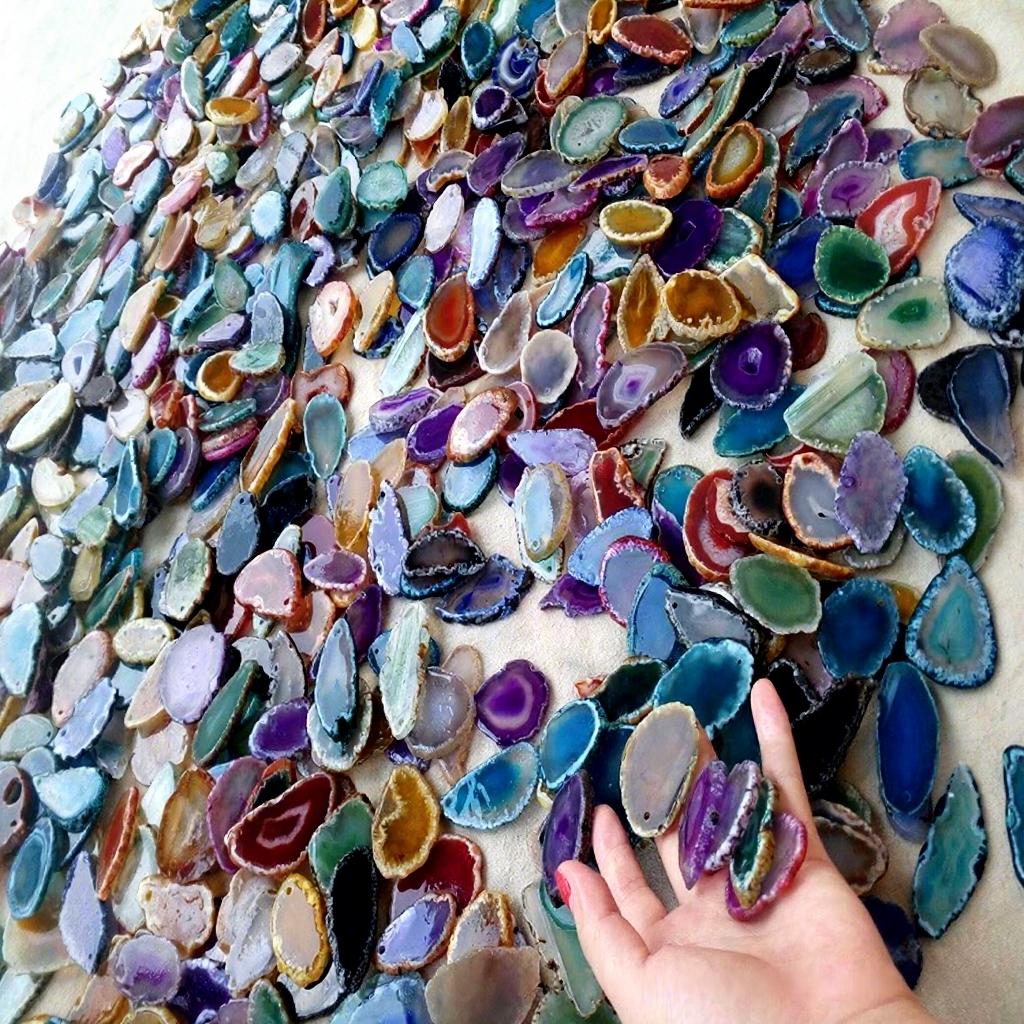 Factory Direct Natural Agate Slice Chandelier Wind Chime Pendant Red Yellow Blue Green Purple Crystal Agate Slices