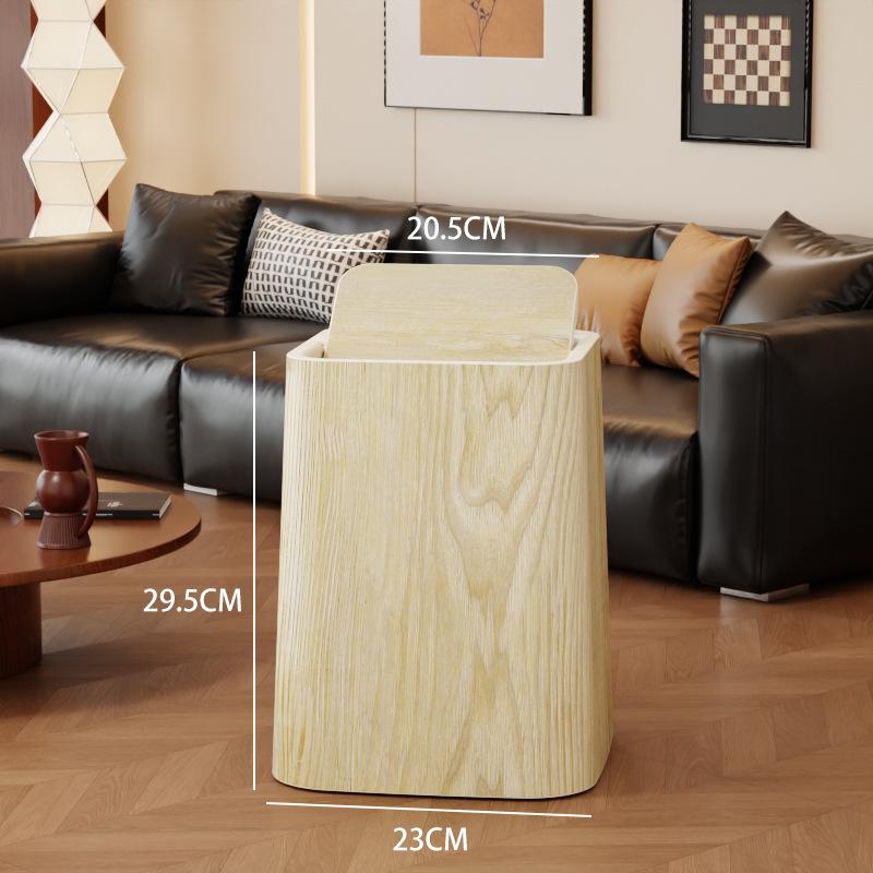 Wood Grain Trash Bin Vintage Creative Bedroom Kitchen New Chinese Style Hotel Large Bathroom Wastebasket