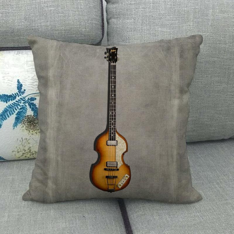 Guitar And Bass Instrument Series Pattern Digital Printing Short Plush Pillow Covers For Sofa Office Cushion Cover Home Goods