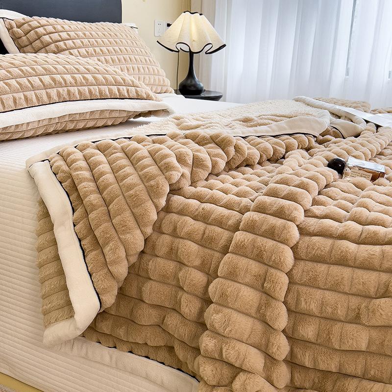 Thick Double Layer Plush Fleece Blanket Soft Warm Textured Throw Blanket For Sofa Bed Home
