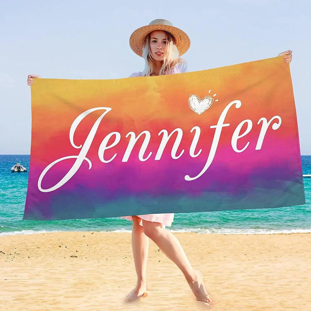 Personalized Beach Towel for with Name Text Custom Bath Towel for Hotel Gym Bathroom Add Own Design Soft Pool Towel for Gift