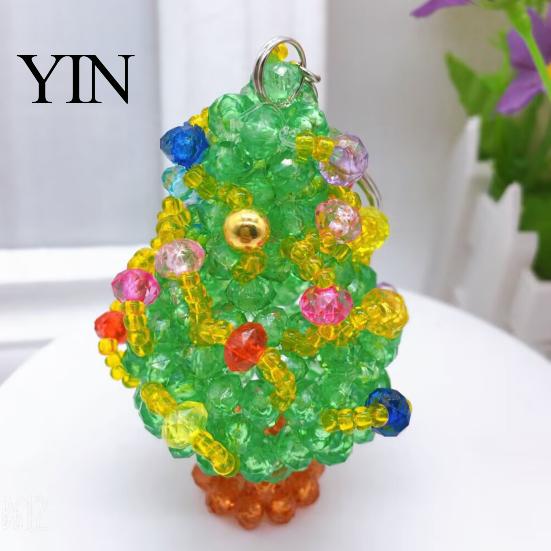 Seasonal Festive Craft Supplies Christmas Tree Keychain, Faux Crystal Beaded Xmas Pendant, Personalized Holiday Party Decor 3D Key Ring Charm