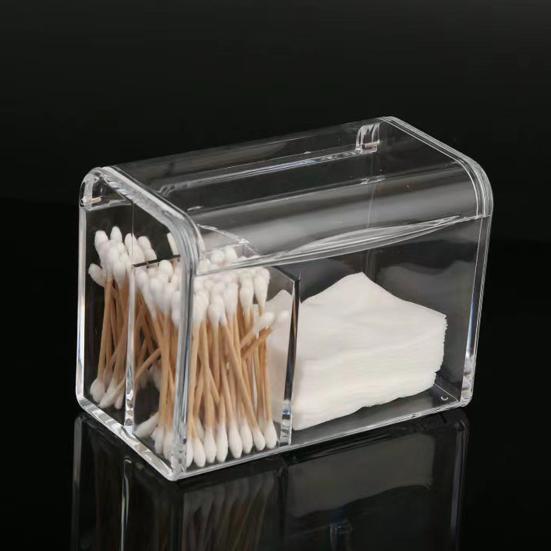Transparent Swab Box Stylish 3-Grid Acrylic Cotton Swab Holder with Lid Keep Neat Dustproof Storage Solution for Q-tips And Jewelry