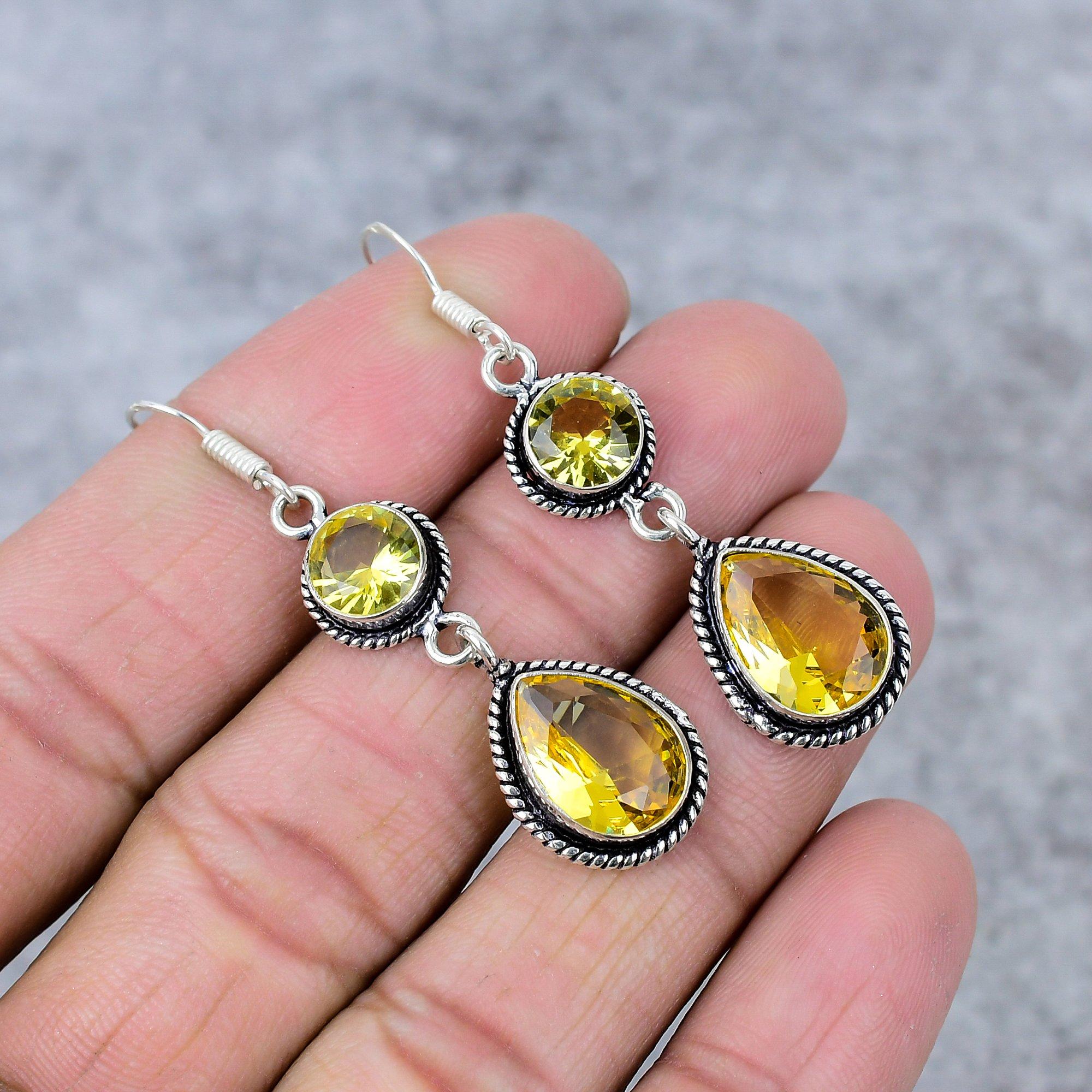 

Citrine Gemstone Handmade 925 Sterling Silver Jewelry Earring 2.56 M-341