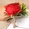 Best Man Brooch Pastoral Style Natural Romantic Realistic Rose Decorative Faux Pearl Wedding Party Groomsman Coat Pin Wedding Prop