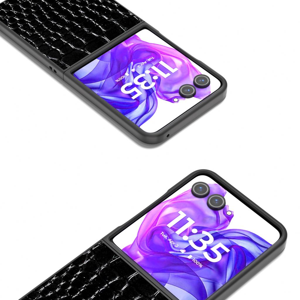 ABEEL Für Motorola Razr 50 Ultra 5G Hülle Echtes Rindsleder Rückseite Handyhülle Krokodiltextur