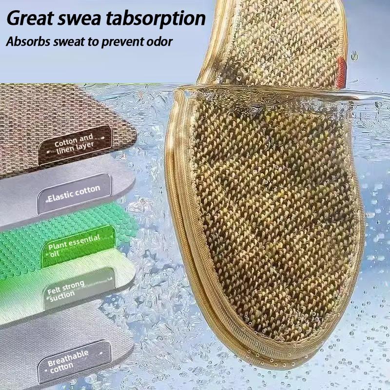 Mugwort Cotton And Linen Anti-odor Insoles Soft Soles Strong Sweat Absorption Breathability And Deodorization
