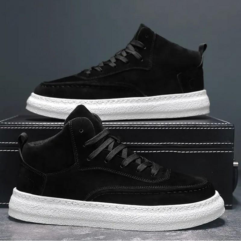 

Men s Shoes 2025 / Versatile Thick Soled Daily High Top Korean Version Fashionable Simple Casual Mid Board 44 чорний
