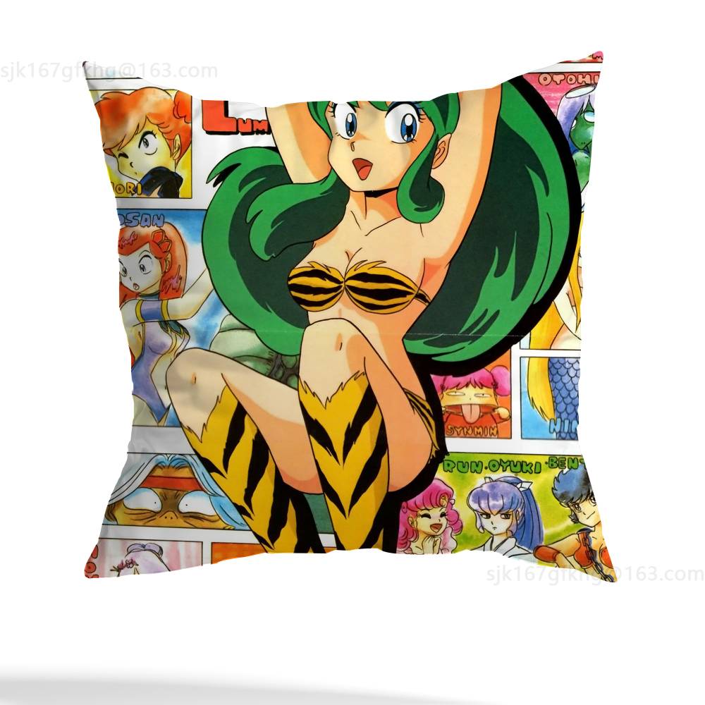 Urusei Yatsura Anime Kissenbezug Milbenabweisender Kissenbezug Verdeckter Reißverschluss Seidig kurzer Plüsch Sofakissenbezug