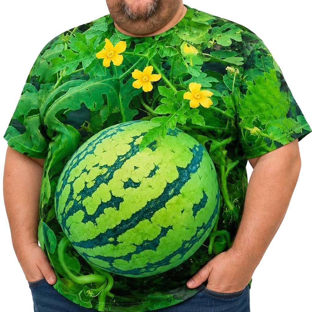 Fun Quirky Watermelon Print T-Shirt Set – Loose Fit Neck Short Sleeve Casual Tee