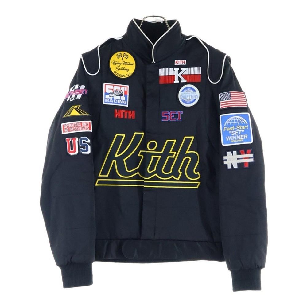 KITH Kiss Racing Jacket Нашивка с вышивкой логотипа На пуговицах Черная Б/У ad866d02cf Унисекс Футболка S