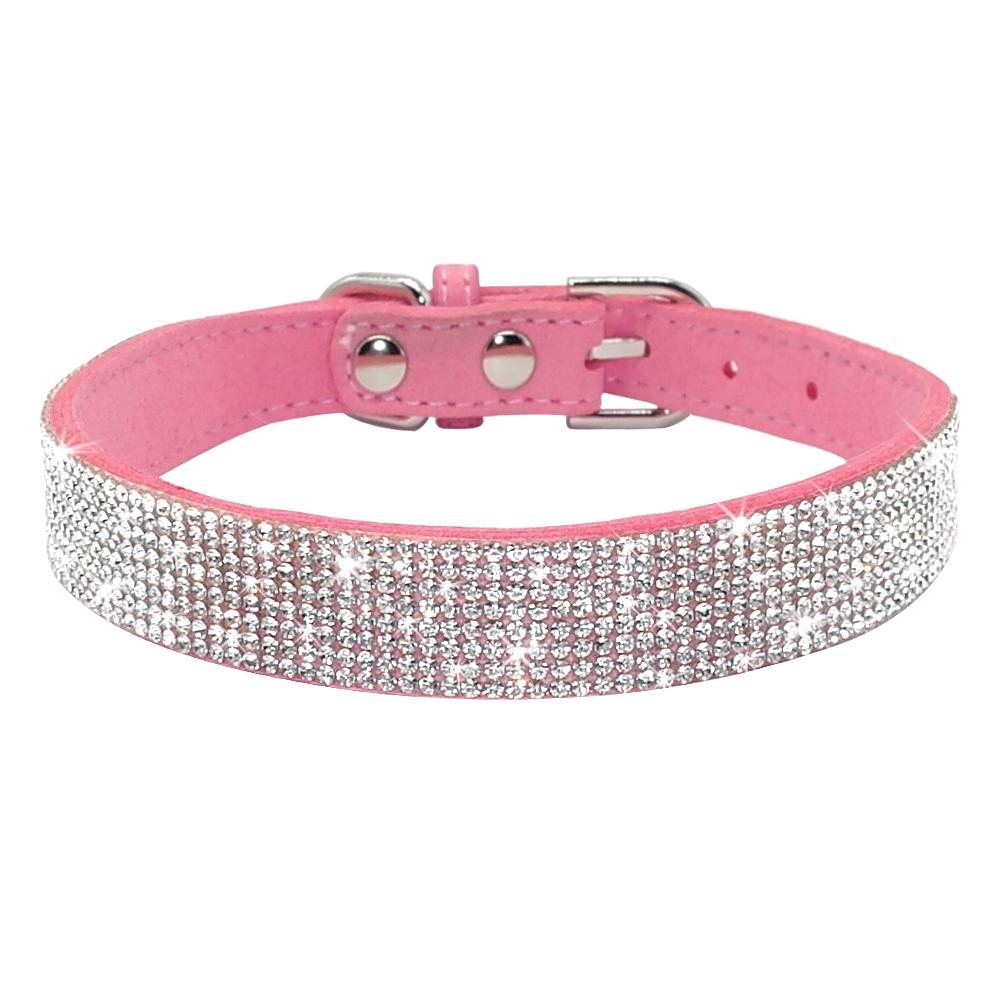 Didog Soft Suede Leather Puppy Dog Collar Adjustable Rhinestone Cat Pet Pink Collars Suit Small Medium Pets XS S M Chihuahua