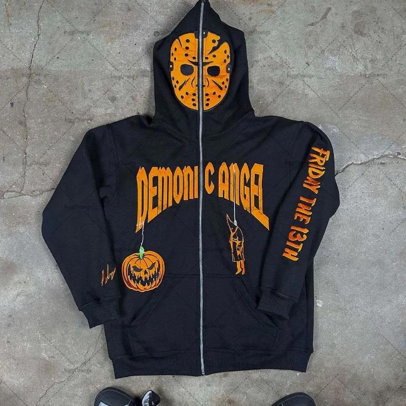 American Fashion Gothic Trendy Letter Printed Oversized Hoodie Men's Y2K Street Loose Casual Long Sleeve Sweatshirt Men's