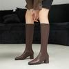Fashion Women's New Autumn and Winter Square Toe High Heels with Knee Zipper Plus Large Tube Knight Motorcycle Boots and Riding Boots