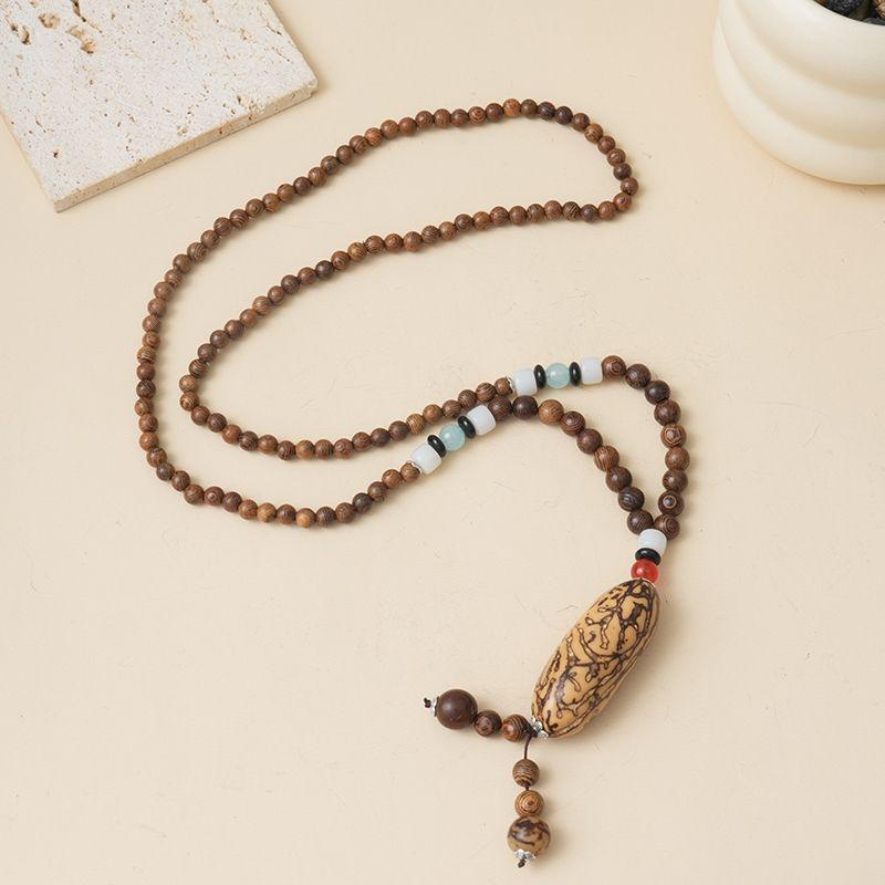 Ethnic Style Wood Necklace & Prayer Beads - Unisex Versatile Chicken Wing Wood Sweater Chain