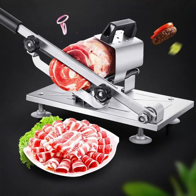 Hemkök Fryst Köttskärare Manuell Rostfritt Stål Lamm Nötkött Skärare Skärmaskin Automatisk Köttmatning Halkfritt Handtag