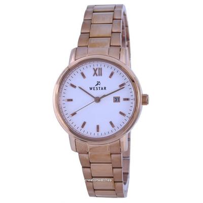 Orologio da donna al quarzo in acciaio inossidabile color oro rosa con quadrante bianco 40245 PPN 601