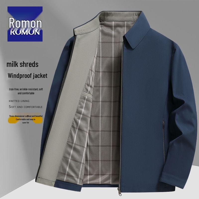 

Romon 2025 Men s Autumn Solid Color Casual Business Jacket with Turn-down Collar 4XL 175-195 kg синий