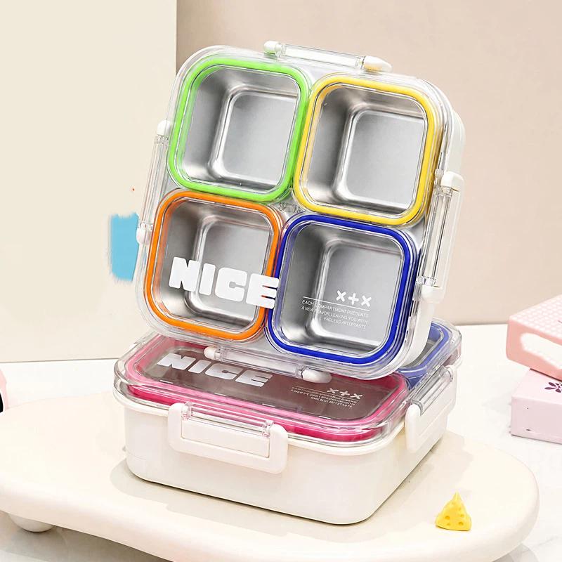 304 Stainless Steel Bento Box 3/4 Grid Leak-Proof Sealed Microwave Safe for Back to School Student Gift Use