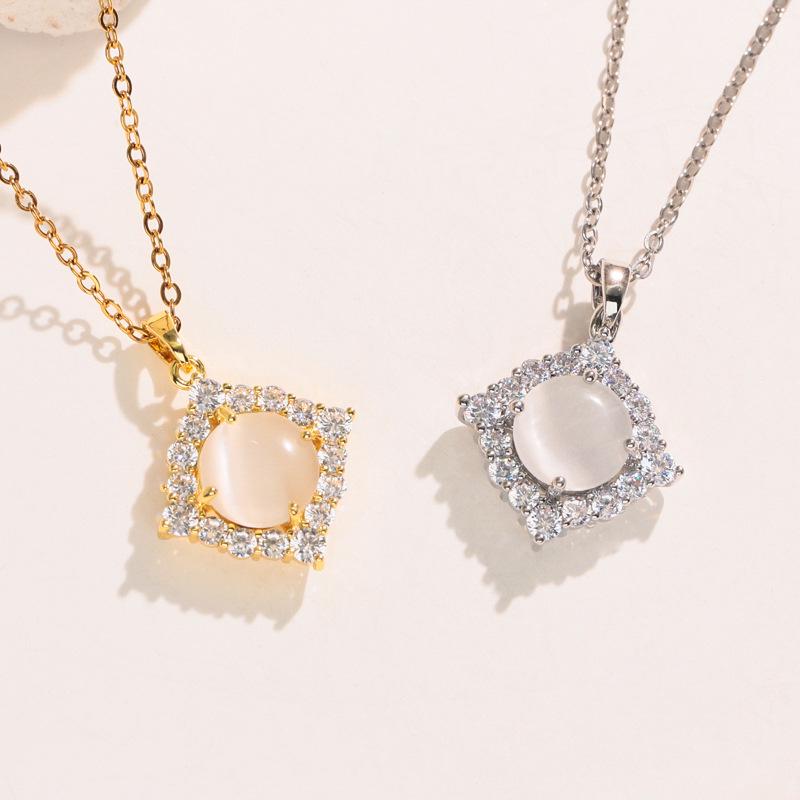 Korean Style Cat's Eye Heart Bow Pendant Necklace for Women
