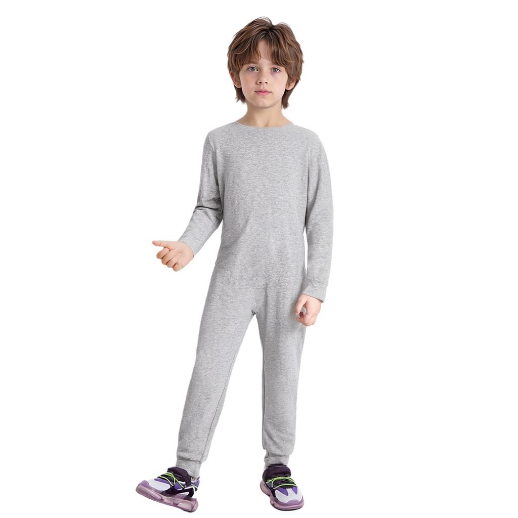 Unisex Kids Special Needs Clothing Round Neck Long Sleeve Back Invisible Zipper One Piece Cotton Jumpsuit