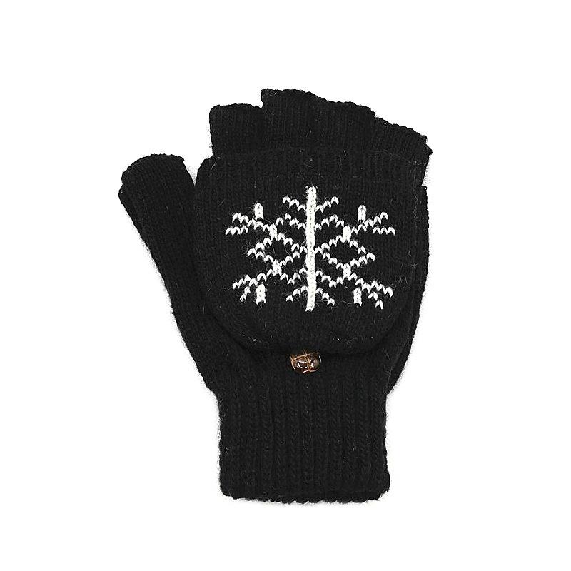 Gloves Men'S And Women'S Snowflake Flip Dual-Purpose Knitted Gloves Warm Jacquard Half-Finger Gloves