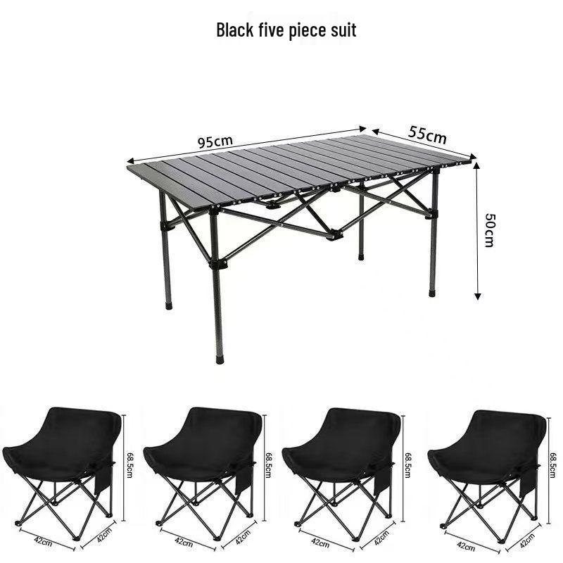 Portable Outdoor Folding Table & Moon Chair Set - Complete Camping & BBQ Gear