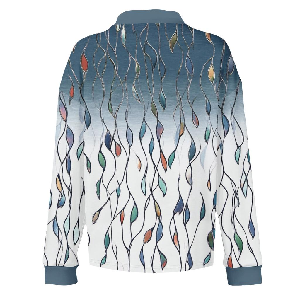 Damen lockeres V-Ausschnitt langärmeliges Knopfleisten-Blumen-Pullover-Oberteil