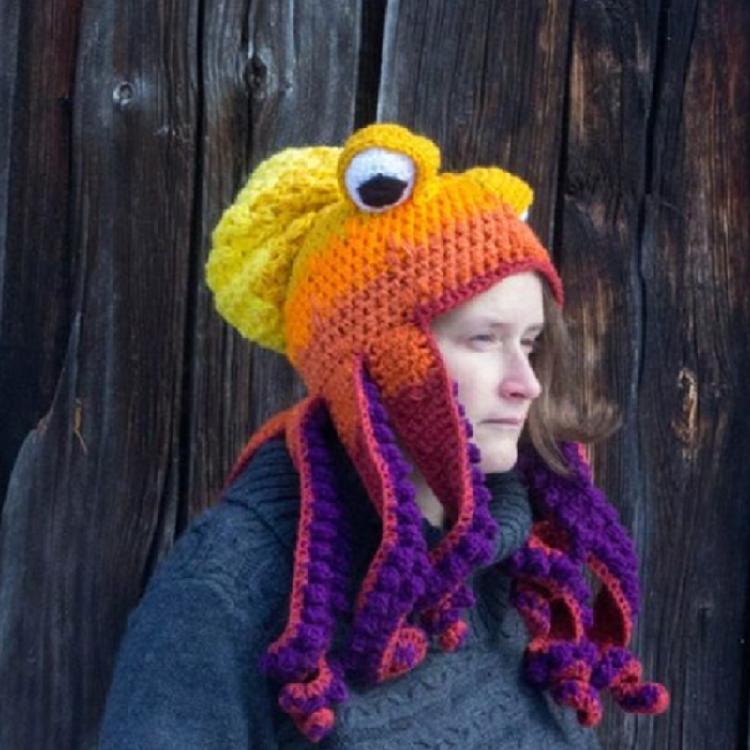 Fun Octopus Knit Gradient Beanie Hat Halloween Costume Cover Cap for Men Women