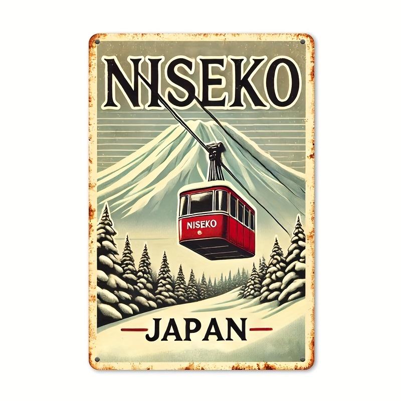 Vintage Niseko Japan Metal Sign Retro Winter Wonderland Wall Art with Snowy Landscape Red Cable Car Rustic Iron Decorativ
