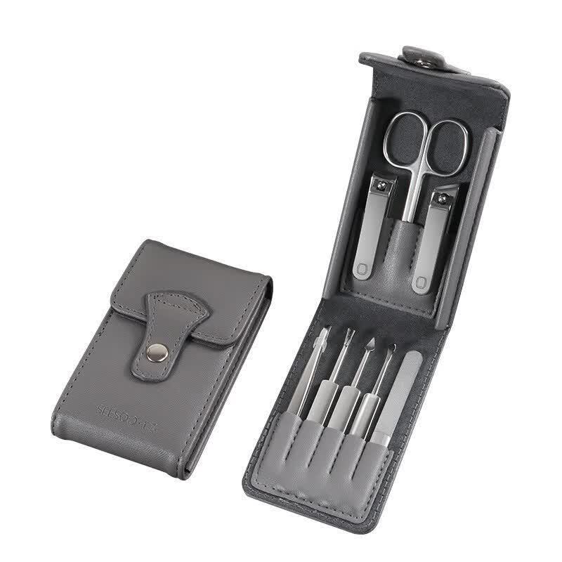 Seesoo 8-Piece Portable Leather Nail Care Set