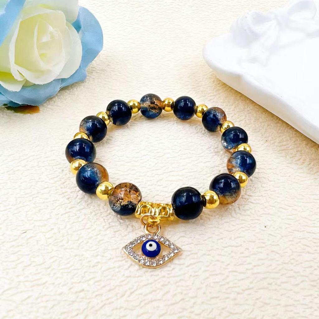 Retro Luxury Beaded Evil Eye Bracelet - European and American Style Glass Crystal Jewelry
