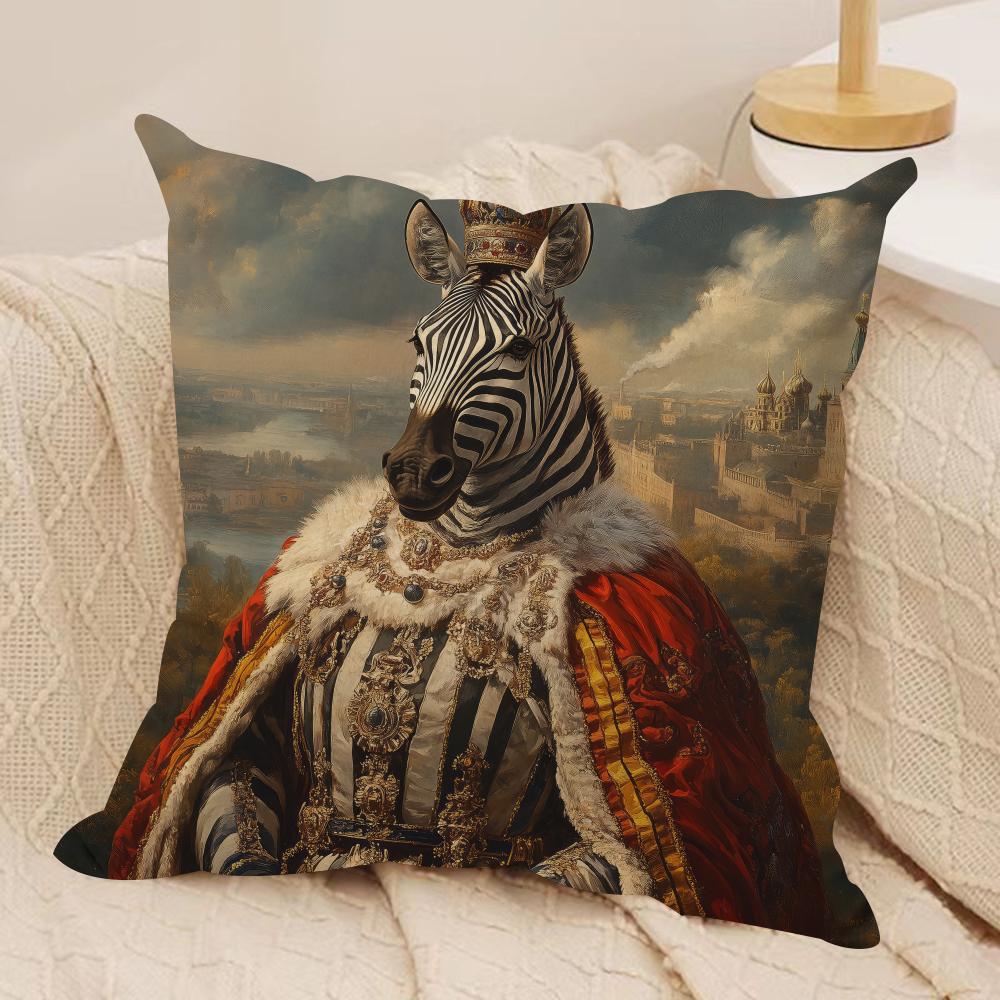 Zebra Dressed Up Portrait Cushion Cover Silky Short Plush Sofa Pillow Cover Hidden Zipper Soft Dustproof Case for Home Decor