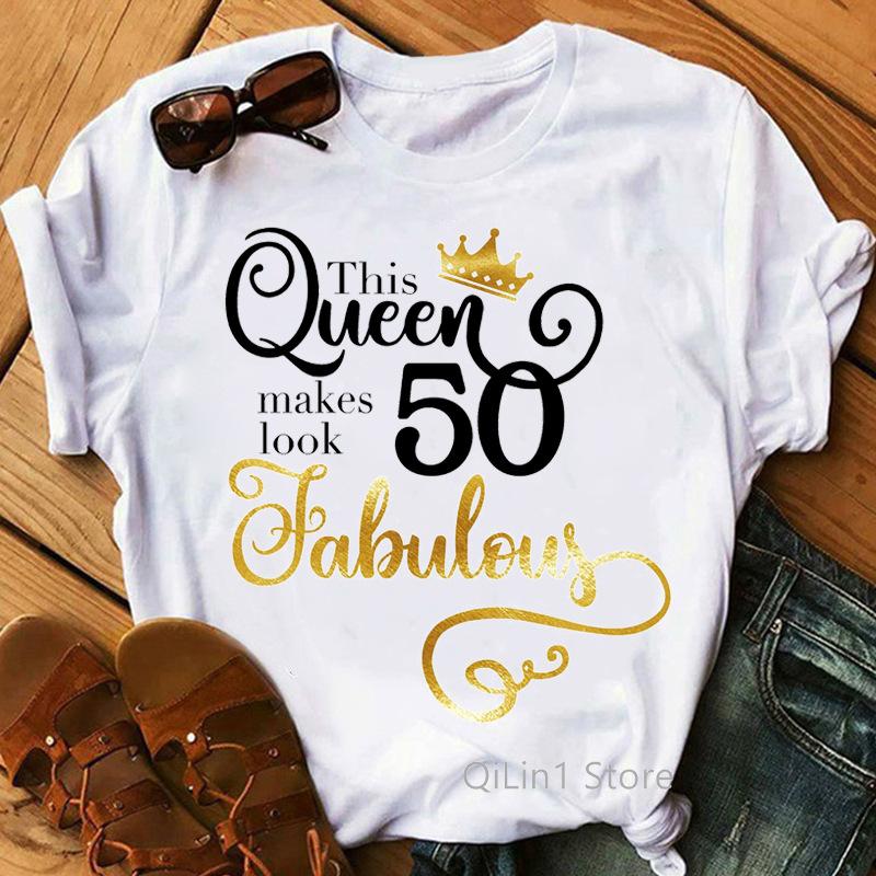 Europe and The United States Womens 50th Birthday Blouse Half Sleeve A Generation of Hair Tshirt Crewneck Tshirt Women Tops