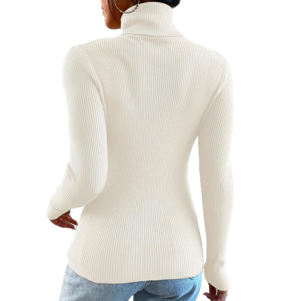 New Women's Solid Turtleneck Sweater, Long Sleeve Pullover Knit Top Casual Basic Base Layer for Women, European American Fashion