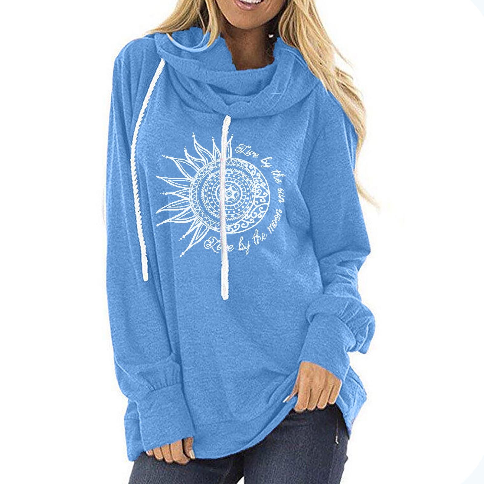 

Women Hooded Printed Live Sweater Colorful Casual Print Long Sleeve Shirt M синий