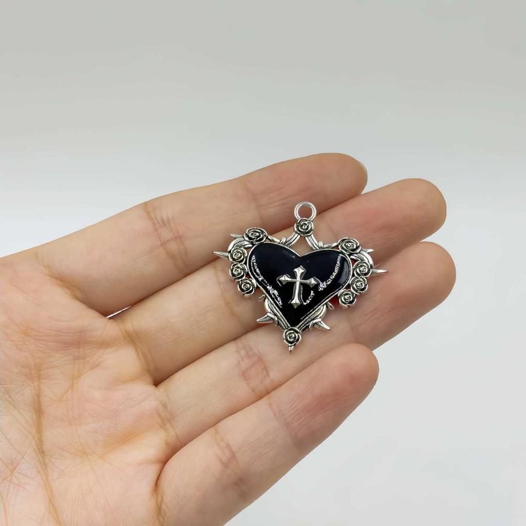 Gothic Heart and Thorns Cross Pendant for DIY Halloween Jewelry