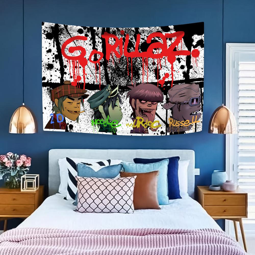 

Музичний гурт Gorillaz Гобелен Поп-рок Домашній декор Великий тканинний настінний килим Покривало для спальні гуртожитку Фон Диванна ковдра 29x37in