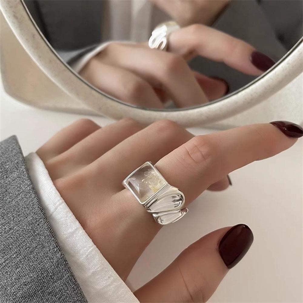 Sugar Cube Irregular Ring Retro Index Finger Ring Personalized Opening Adjustable Ring