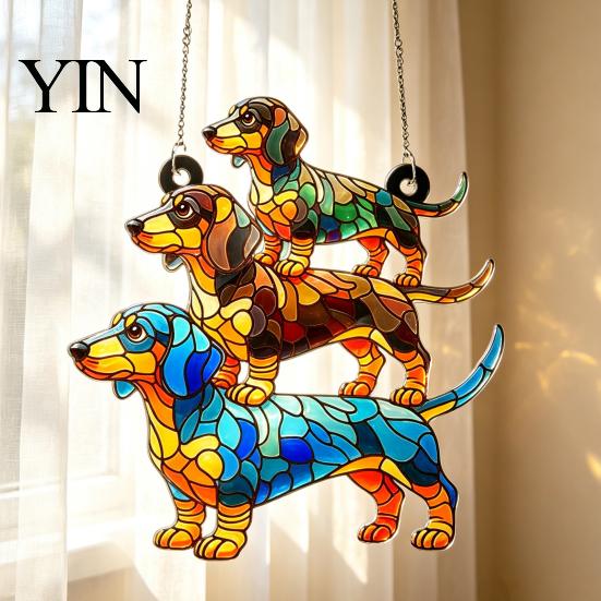 Einzigartiges Geschenk für Freunde Dackel Hängendes Ornament, Acryl Fenster Sonnenfänger, Niedliche Fänger Dekoration Fenster Hund Haus Zimmer Dekor, Veranda