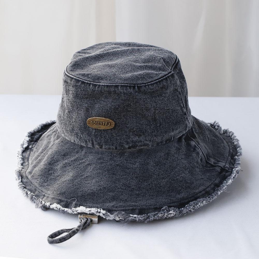 Spring New Pocket Design Denim Fisherman Hat Women Retro Big Head Circumference Sunshade Bucket Hat Basin Hat