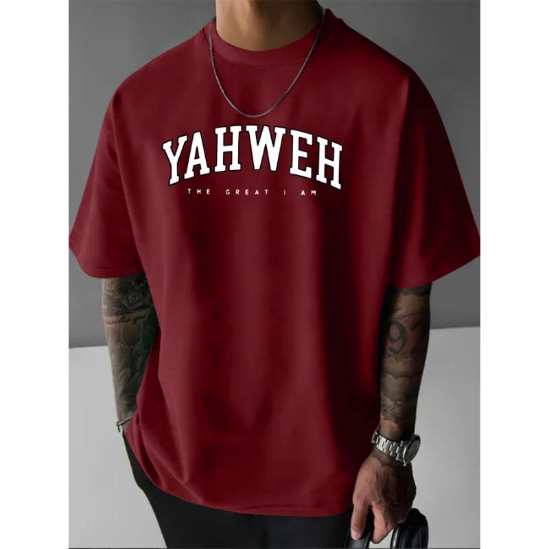 

Men s Summer 100% Pure Cotton YAHWEH Letter Print Fashionable Casual Sports Loose Round Neck Short Sleeved T-shirt 3XL
