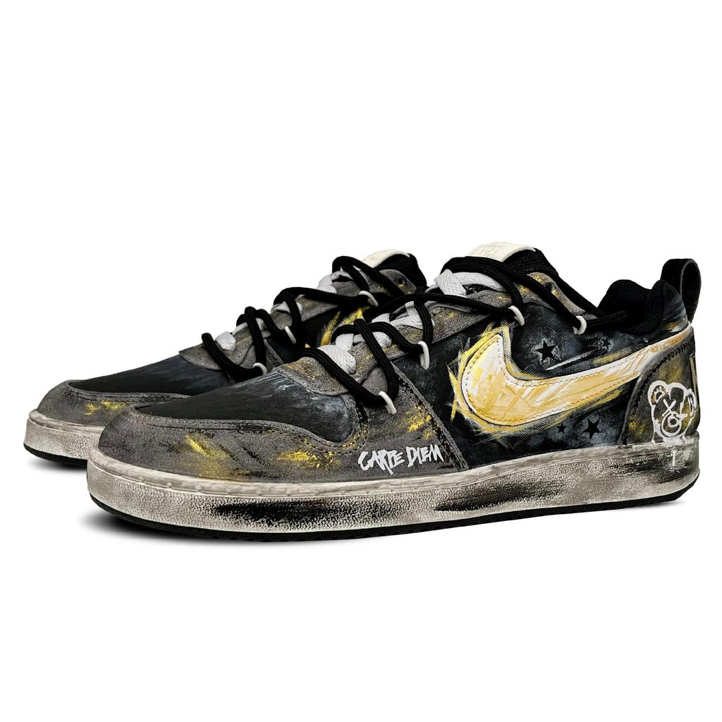 Nike Court Borough Low Top Skateboard Shoes Men's Black Gold 844881-005(Team11-)
