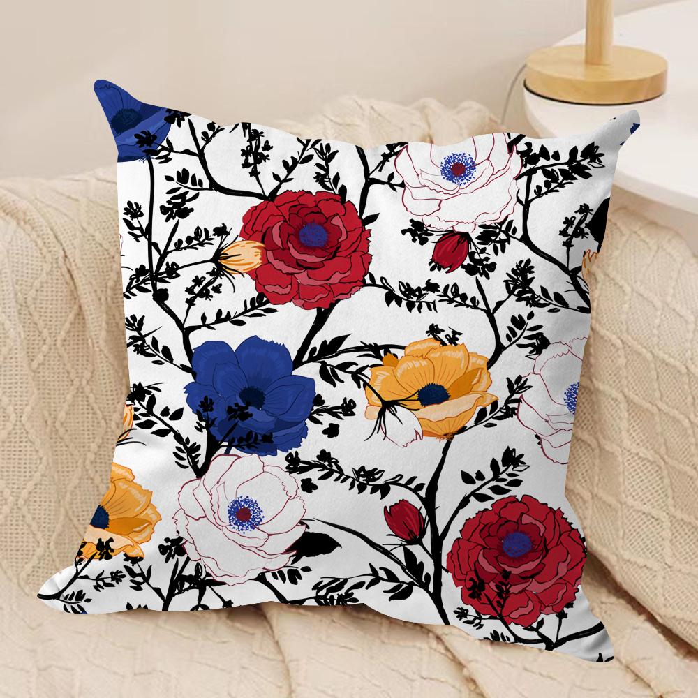 Beautiful Floral Ins Retro Cushion Cover Silky Short Plush Invisible Zipper Dustproof Sofa Pillow Case for Home Decor
