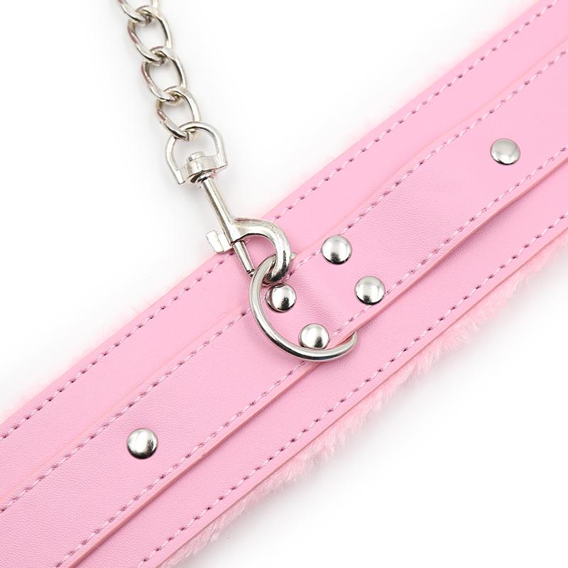 BDSM Bondage Adjustable PU Leather Plush Pink Handcuffs Footcuffs Ankle Cuffs Slave Restraints Sex Adult Flirting Toy for